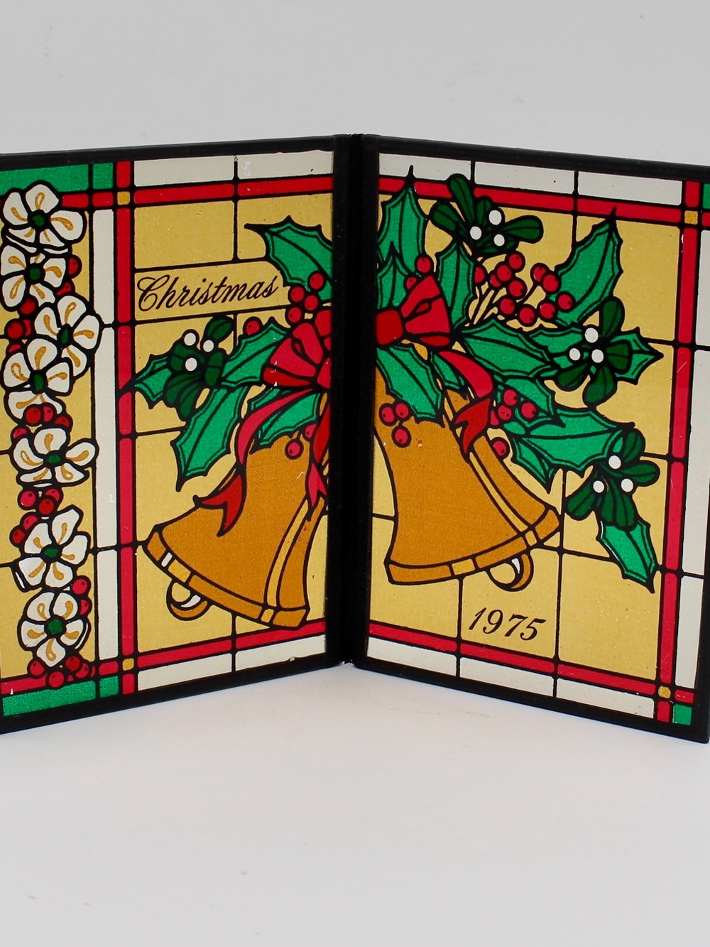 Vintage 1975 Stained Glass Panels Christmas Bells Christmas Stained Glass Art